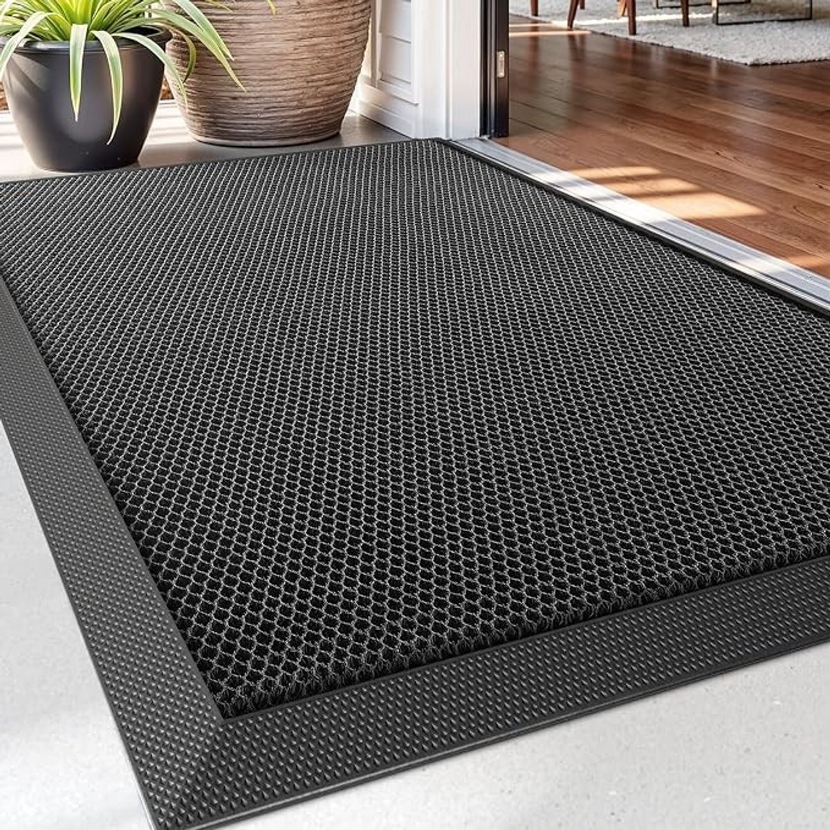Livatto Deurmat 60x90 cm – Antislip Binnenmat met Honingraatstructuur, Zwart