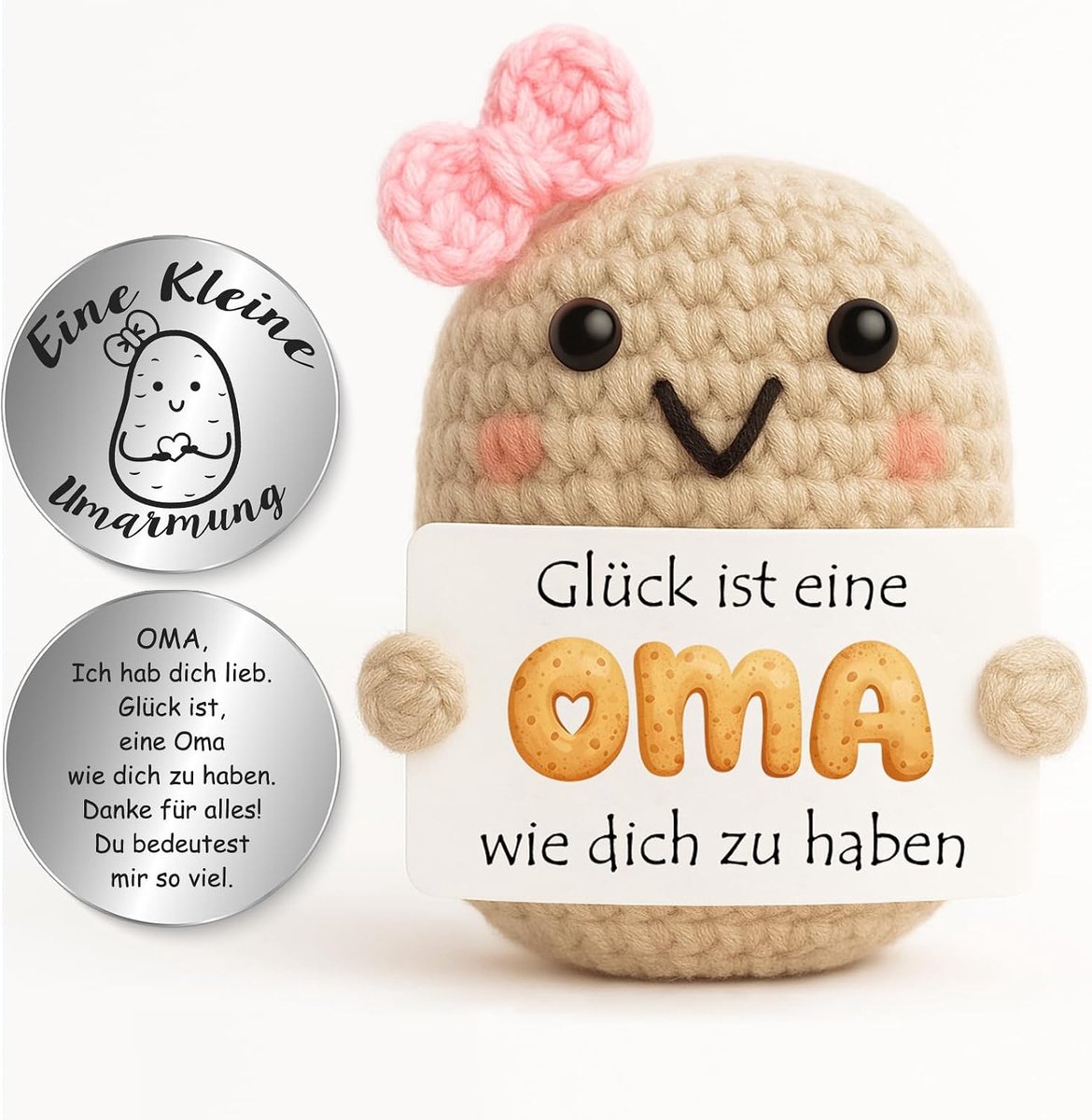 Pocket Hug Oma Positieve aardappel- handgemaakte breiwol, aardappelfiguur met omarming, geluksbrenger, cadeau voor vrouwen, moedermaker cadeau voor mama, Moederdag, goede verbetering, Kerstmis