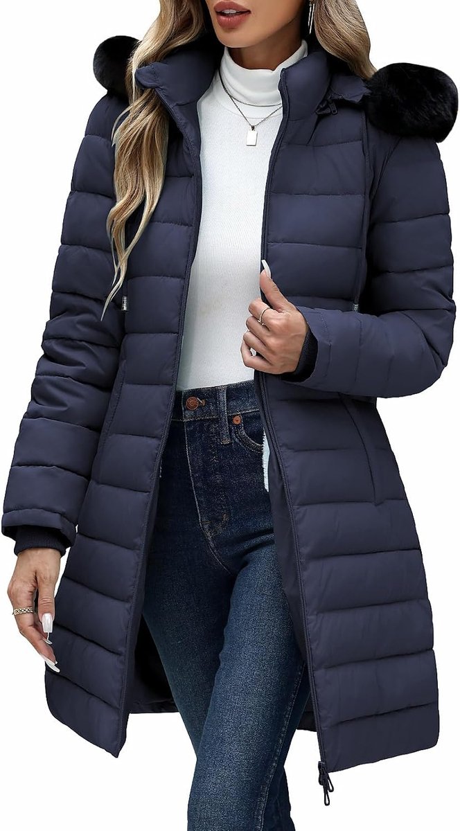 Winterjas voor dames met capuchon en kraag van imitatiebont, warme