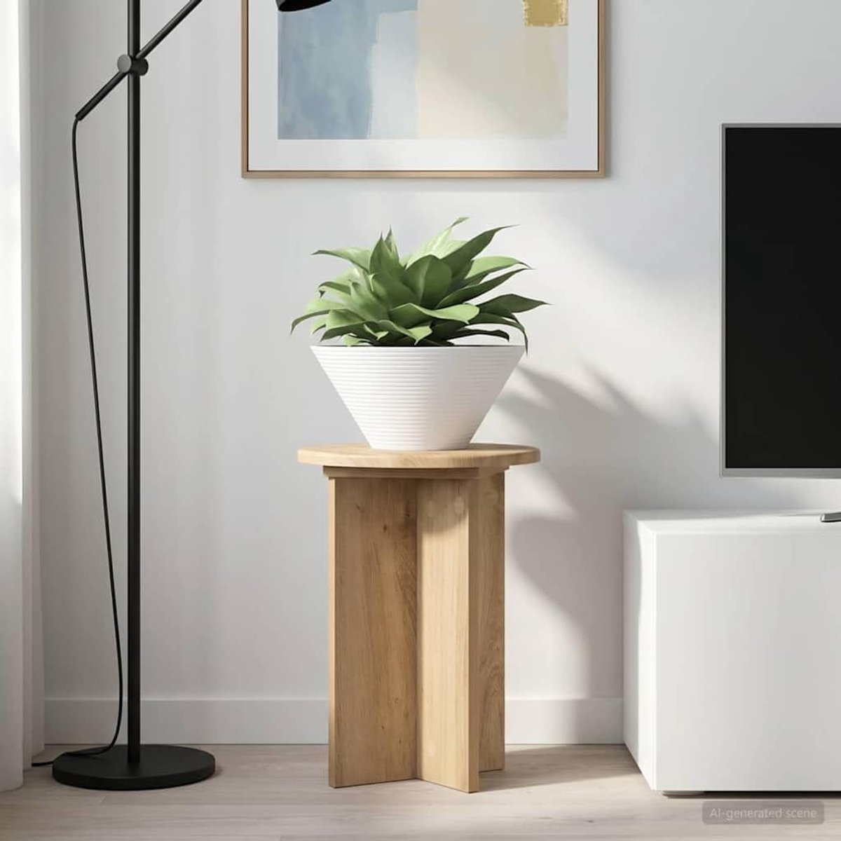 plantenstandaard, set van 2 stuks, van eikenhout, Ø 29,5 x 40 cm, voor binnenruimtes, stijlvolle presentatie voor kamerplanten in de woonkamer of op kantoor