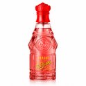 Versace Red Jeans Eau de Toilette voor dames, 75 ml. Rode parfumfles met reliëf van Medusa-koppen en gouden tekst 'Red Jeans'.