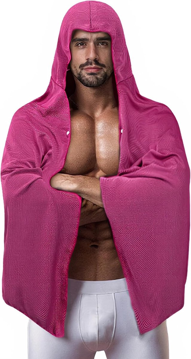 Unisex watercape met capuchon, badponcho, draagbare douchemap, verkoelende zwemhanddoeken als cape, ademende vechtkunst, donkerroze, Eén maat