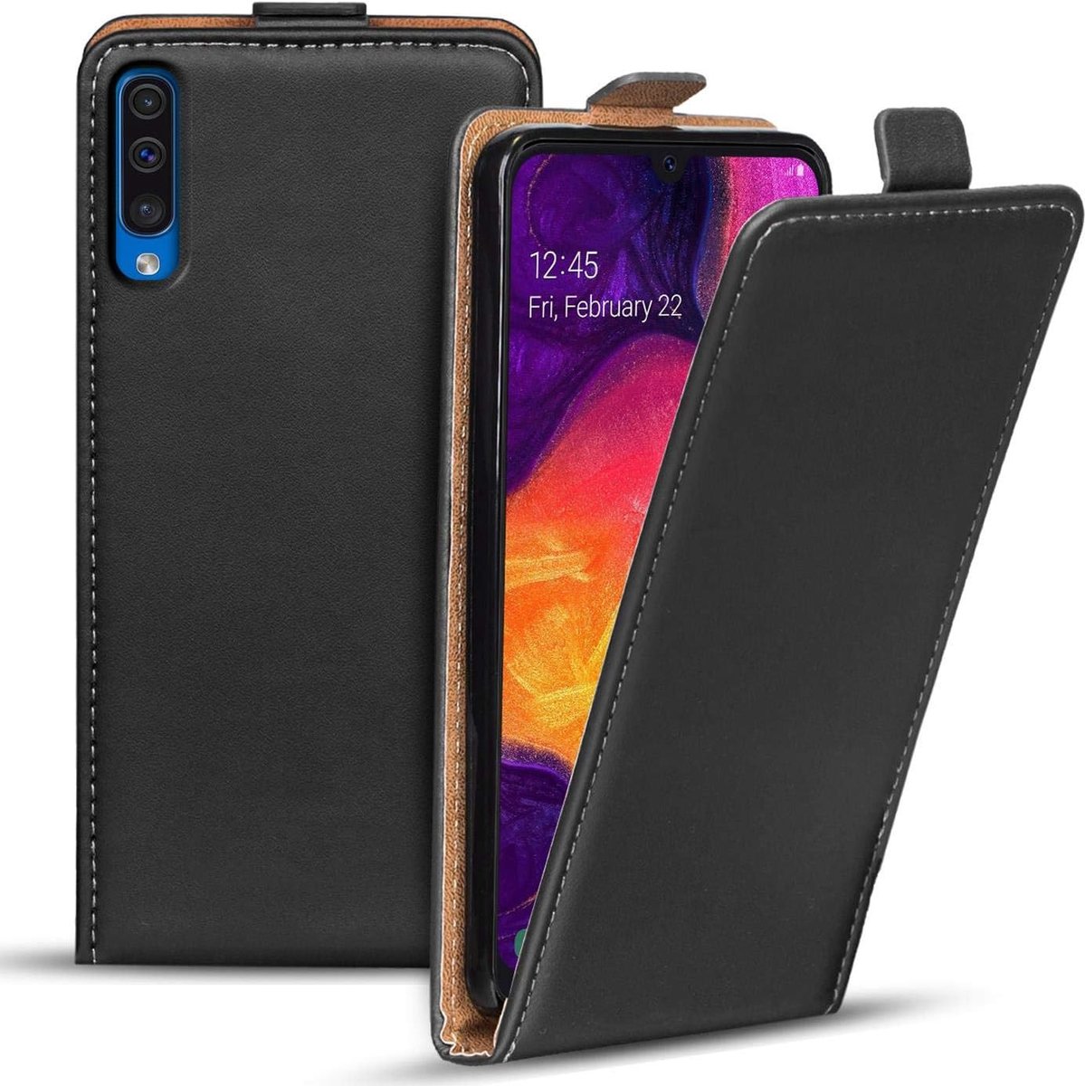 Hoesje voor Samsung Galaxy A50, Galaxy A30s Case verticaal Flipcase Premium Flip Cover voor Samsung A50 / A30s Case, Zwart