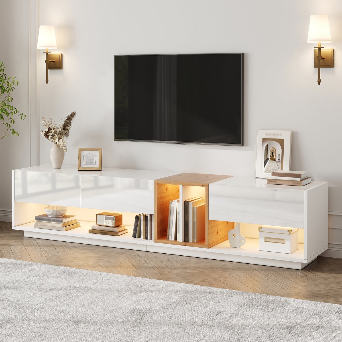 PHOEBE CAT TV-kast - LED-verlichting - Hoogglans - Spaanplaat - Wit