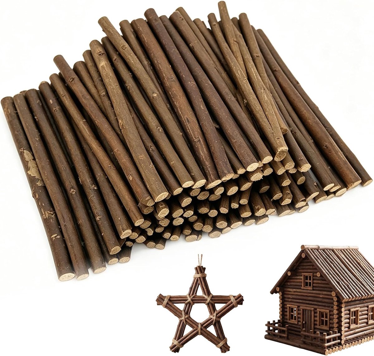 Houten stokjes om te knutselen, 12 cm, natuurlijke houten staaf, doe-het-zelf ronde staaf
