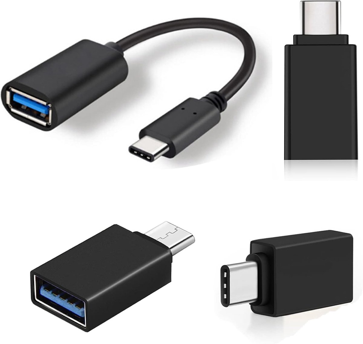 IJiZuo USB C Adapter naar USB 3.0 [4 stuks], OTG USB type C naar USB 3.0 adapter en adapterkabel, voor MacBook Air 2020/2018, MacBook Pro 2018, Huawei P30, Google Pixel 3XL, Galaxy S20/S10 (zwart)