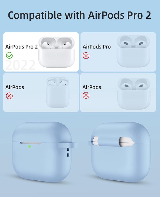 Hoes voor AirPods Pro 2. Generation 2022, siliconen stootvaste case, zacht, lichtgewicht beschermhoes, volledige bescherming, cover voor Apple AirPods Pro 2, met karabijnhaak, paars — afbeelding 2
