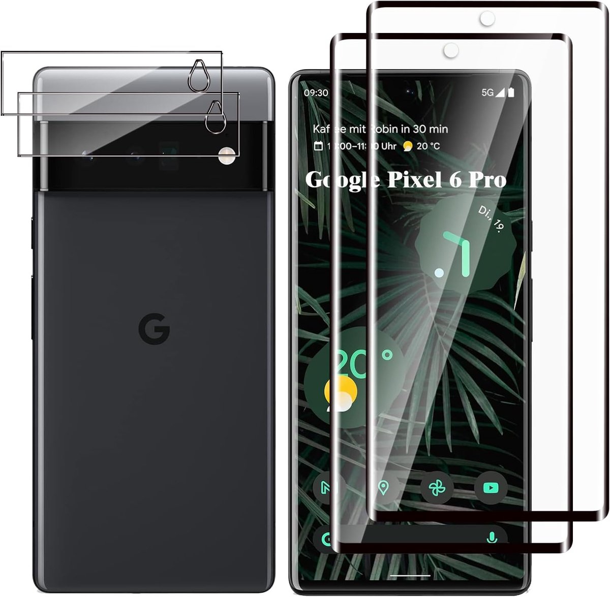 4 stuks, 2 x screenprotector van gehard glas voor Google Pixel 6 Pro en 2 x displaybeschermfolie van glas voor de achtercamera, 3D-volledige afdekking, hardheid 9H, krasbestendig, HD