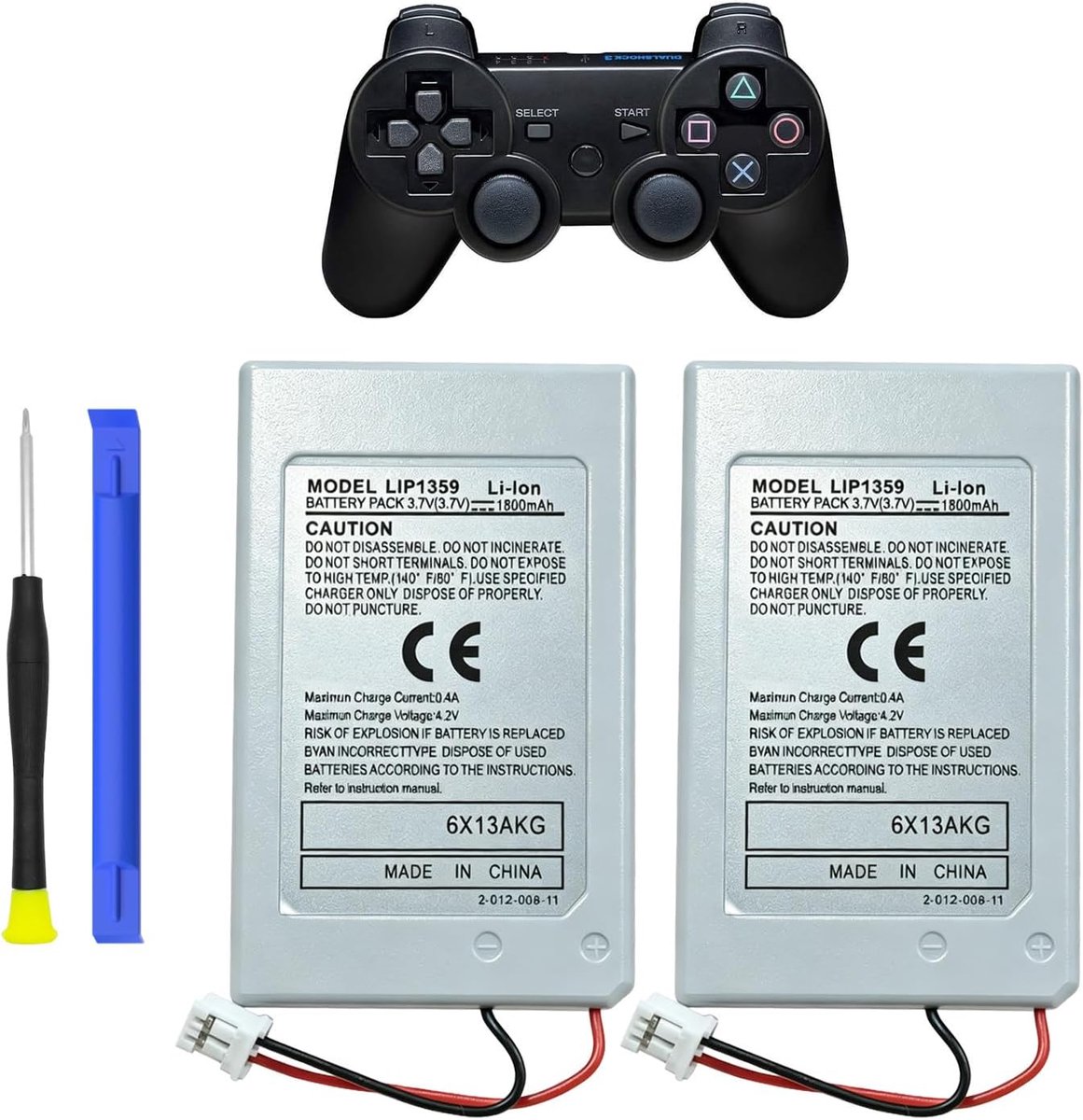 2 x 1800 mAh LIP1859/LIP1472/LIP1359 accu voor Sony PS3 PlayStation 3 Dualshock draadloze controller + 1 x schroevendraaier + 1 x breukijzer