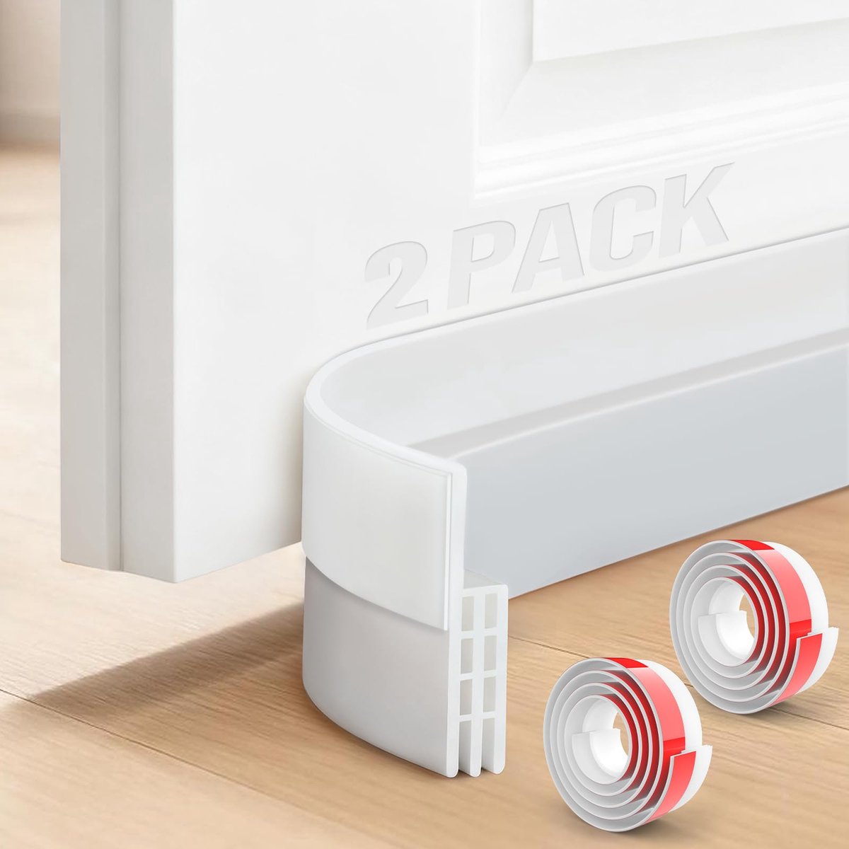 Famanu – 2 Stuks TPE Deurtochtstrip, Flexibele Deurafdichting Onderkant Deur, Zelfklevende Tochtstrip tegen Geluid en Stof (100 x 5 cm, Wit)