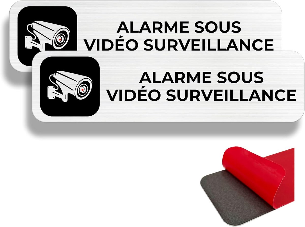 2 huisalarmetiketten, 19 × 5 cm, veiligheidsalarmpaneel, binnen/buiten, aluminium paneel, alarmpaneel, met stickers (video-alarm)