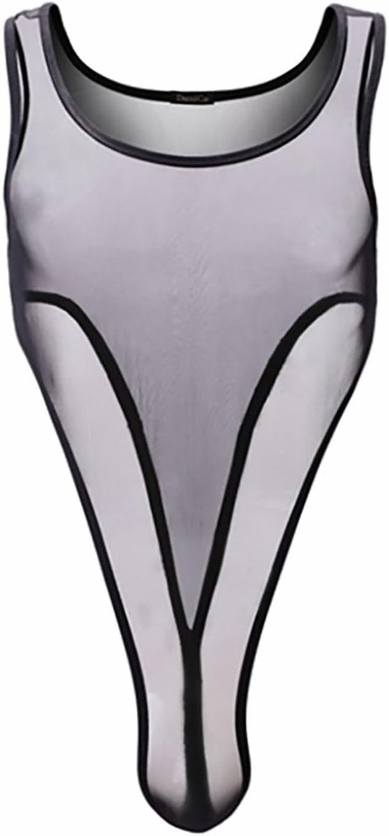 Lichaamsvormende kleding voor heren, sexy transparante overall, groot elastisch en glad mesh-ondergoed