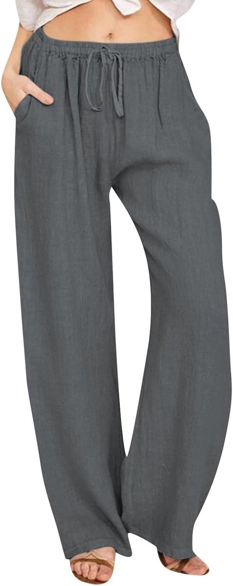 Broek voor dames, zomer, vrijetijdsbroek, brede pijpen, elastiek, katoen, luchtige stoffen broek, licht, elegant, bohostijl, A18