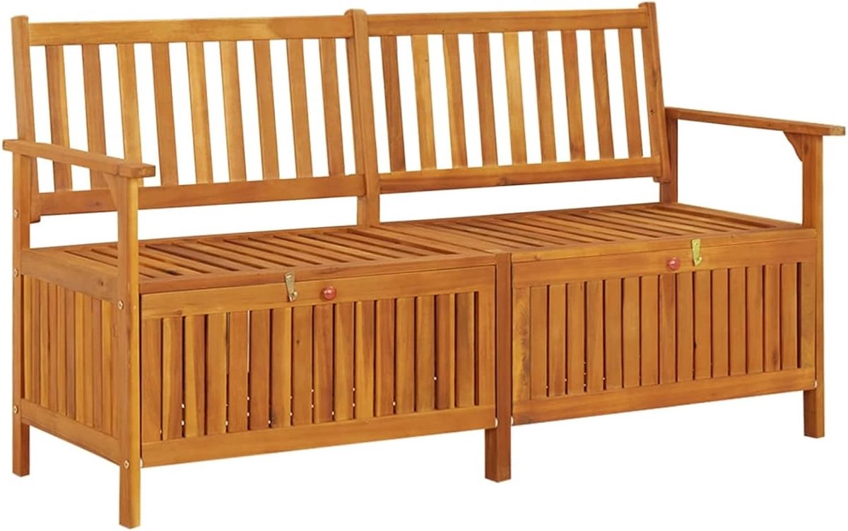 Tuinbank met opbergruimte, kistbank, zitbank, kussenbox, tuinkist, massief hout, acacia, 148 cm
