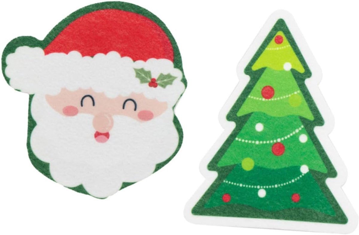Sponzen 2 stuks spoelspons kerstboom kerstman spons schattige keukensponzen krasbestendige huishoudelijke schoonmaaksponzen schrobber voor serviespotten