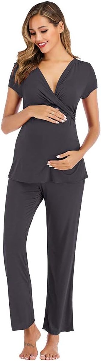 Rismart Zwangerschaps- en borstvoedingspyjama voor dames, set met korte mouwen, zwanger ziekenhuis, nachtkleding T-shirt top met broek