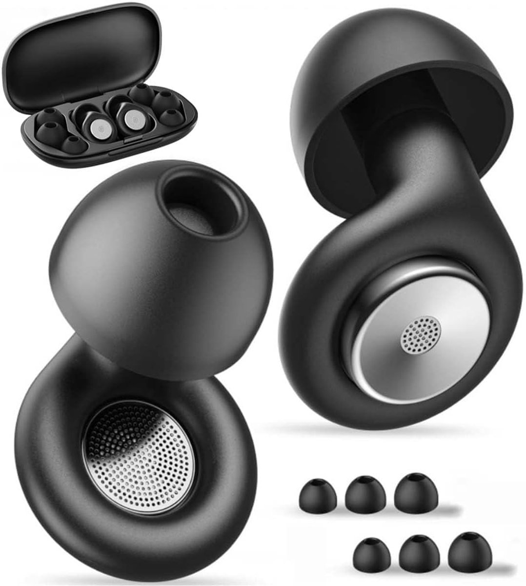 Ruisonderdrukking, 45 dB, herbruikbaar, van siliconen, zacht en comfortabel, ideaal voor slapen, reizen, concentratie, concerten, zwart