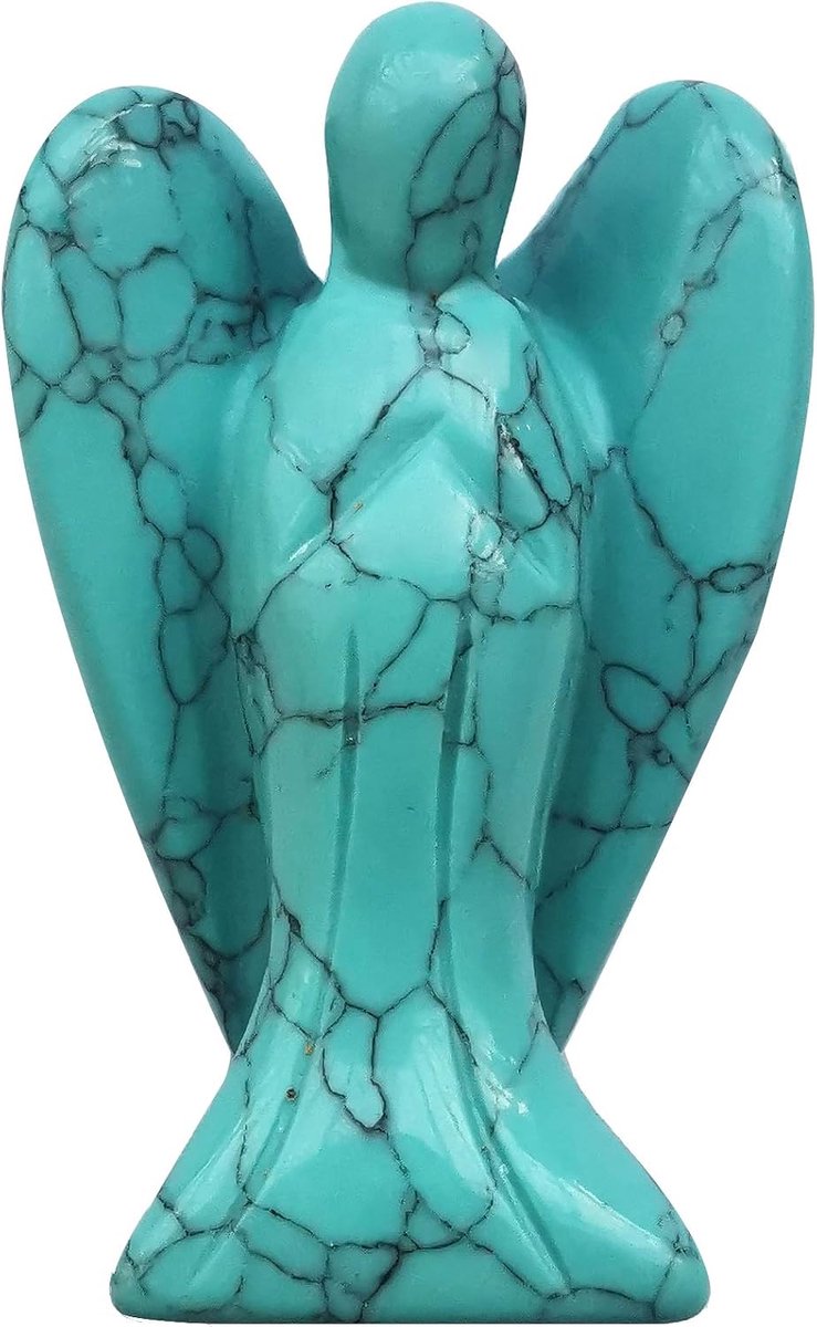 Groene Howlite-Turkse Bewachter Engel Standbeeld, Handgesneden Steen Genezing Kristal Zak Figuren Decoratie, 5 cm