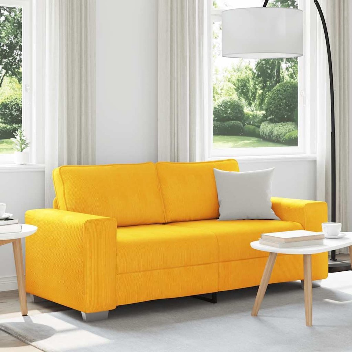 Lichtgeel, 180 x 77 x 82 cm, corduroy, relaxbank, zitmeubel, stoel met gevoerde stoelen en robuust frame