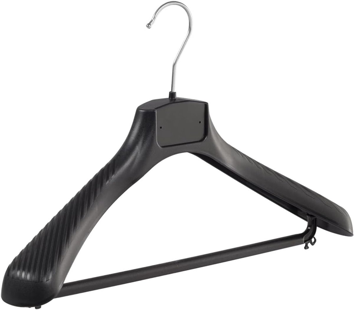 Kleerhanger, Mantelhanger, Kostuumhanger, Jassenhanger, set van 50 Stuks, Kunststof, Zwart, Broeklat, Brede schouders, 360° Draaibare Haak, 42 cm (FG42/B_00/50)