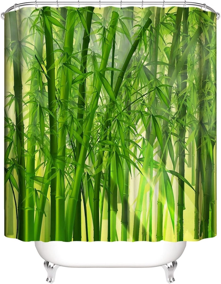 Douchegordijn, wasbaar, polyester douchegordijn, 120 x 180 cm, bamboe, groen, textiel, smal douchegordijn, stof, waterdicht