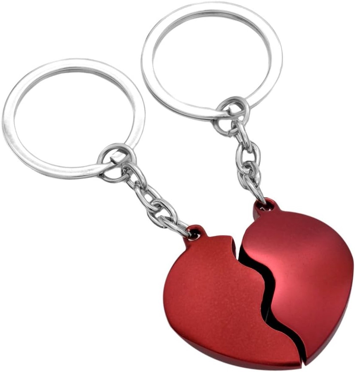 2 harthelften met gravure, Valentijnsdag, verloving, hart, bruiloft, geschenk voor verliefden, rood, zilver, liefde, paar, liefde, beste vriend, vriendin