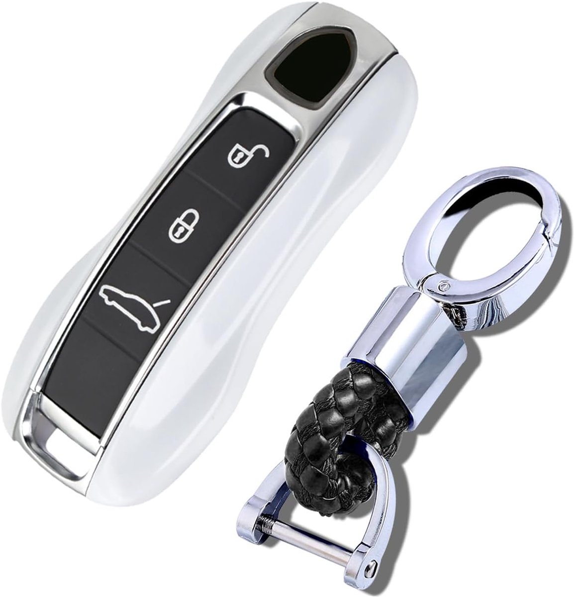 Ontto Autosleutelhoes, past voor Porsche Cayenne Panamera Macan 911 Carrera Taycan 2019-2020 plastic sleutelbox, sleutelhoes, sleutelhoes, sleutelbescherming, etui met 3 toetsen, wit