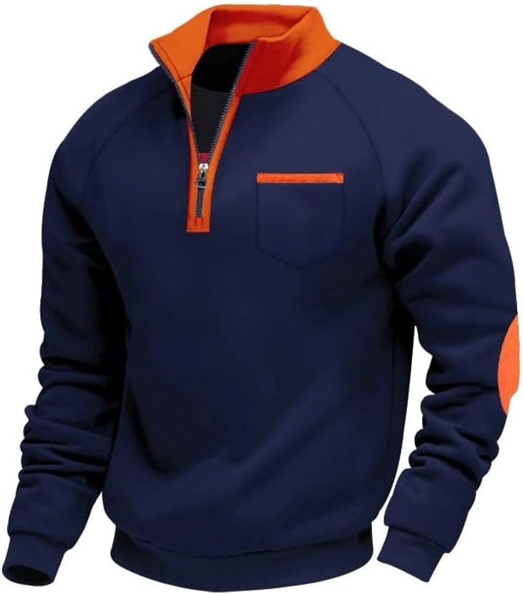 Heren sweatshirt zonder capuchon met opstaande kraag halve rits pullover tweekleurig design sweatjack ademend voor herfst winter basic M-3XL