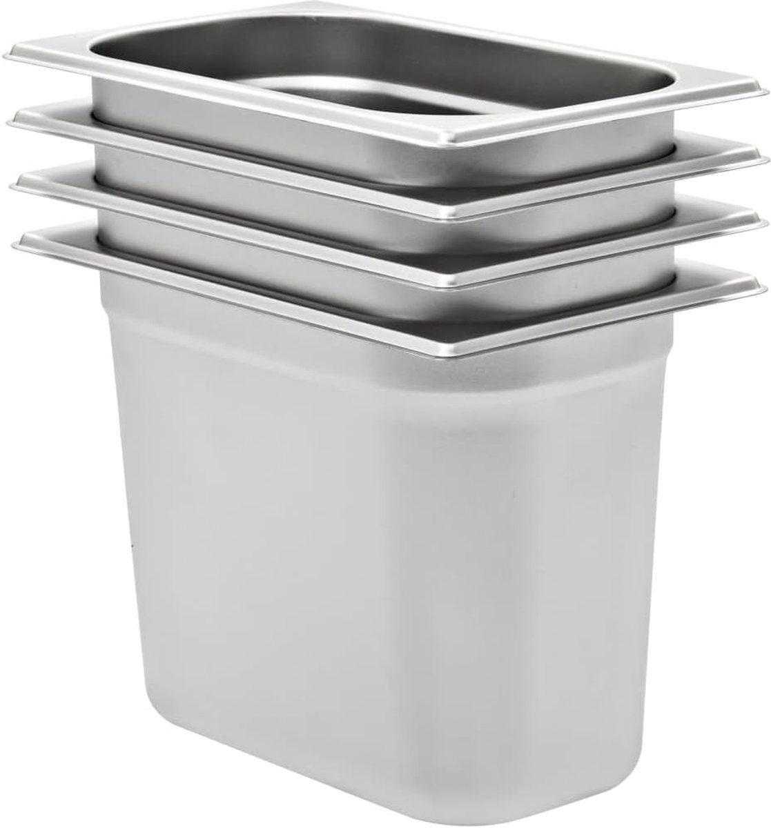 GN 1/4, set van 4, roestvrij staal, GN-container 200 mm diepte, stapelbare professionele gastronomiecontainer voor Bain-Marie Chafing-Dish keuken
