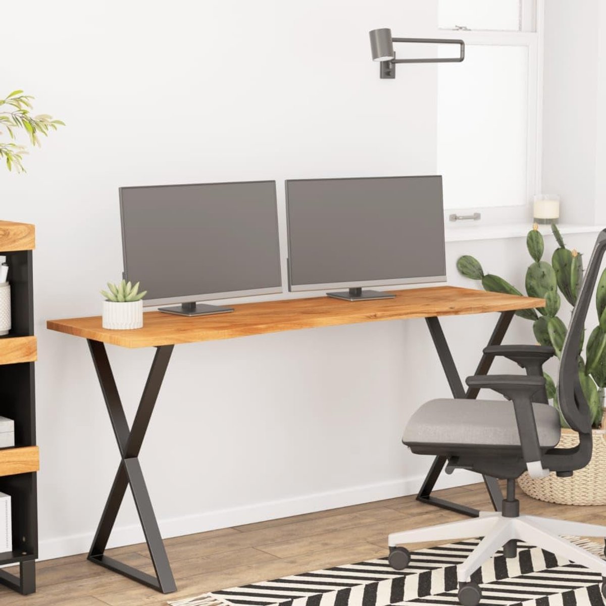 160 x 50 x 2,5 cm, rechthoekig, massief hout, acacia met ergonomische vorm, voor kantoor en computer, bureaublad