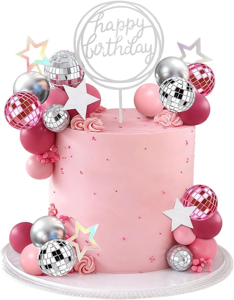 38-delige cake topper set roze zilver disco bal decoratie