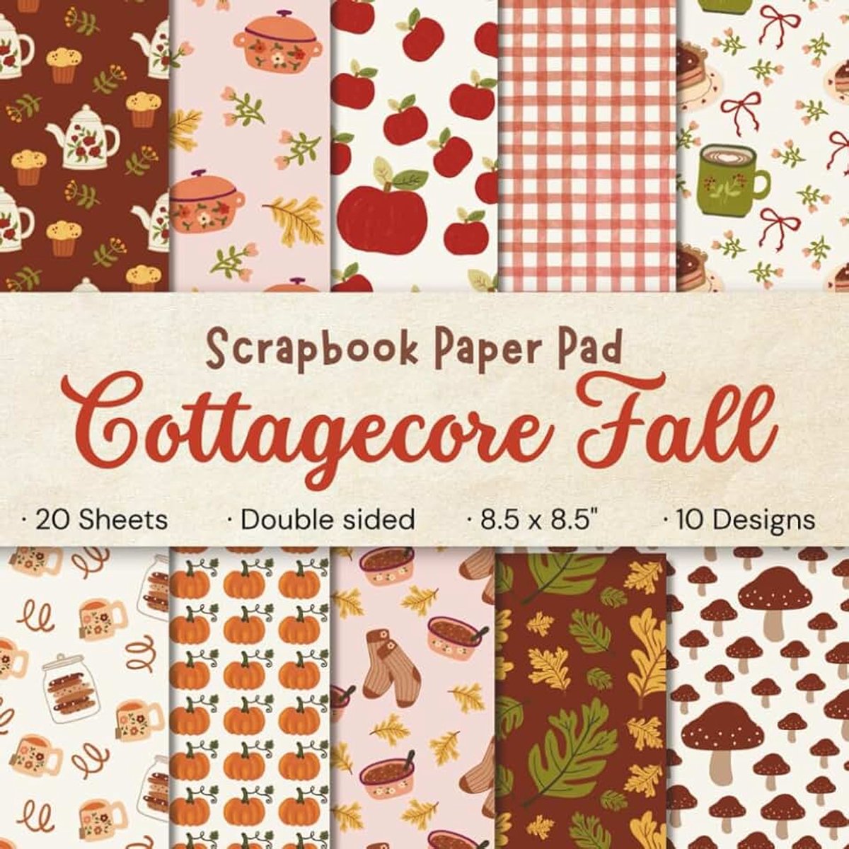 Paper Pad: 20 Double-Sided Sheets of Cute and Cozy Autumn Aesthetic Craft Papers, 8.5” x 8.5” Size for ... Junk Journals, Collage, and DIY Crafts