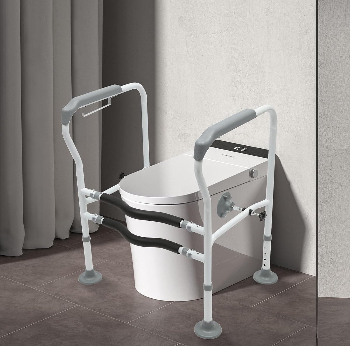 Toiletveiligheidsleuning, toiletbril met handgrepen, toiletgrepen voor ouderen en gehandicapten, verstelbare handgreep van koolstofstaal voor toiletten, badkamer, trap