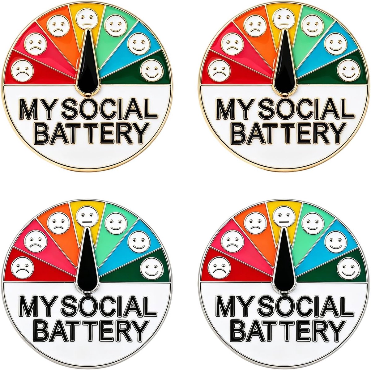4 Stuks Draaibare Speldjes Emotie Meter Broche Ronde Reversspeld