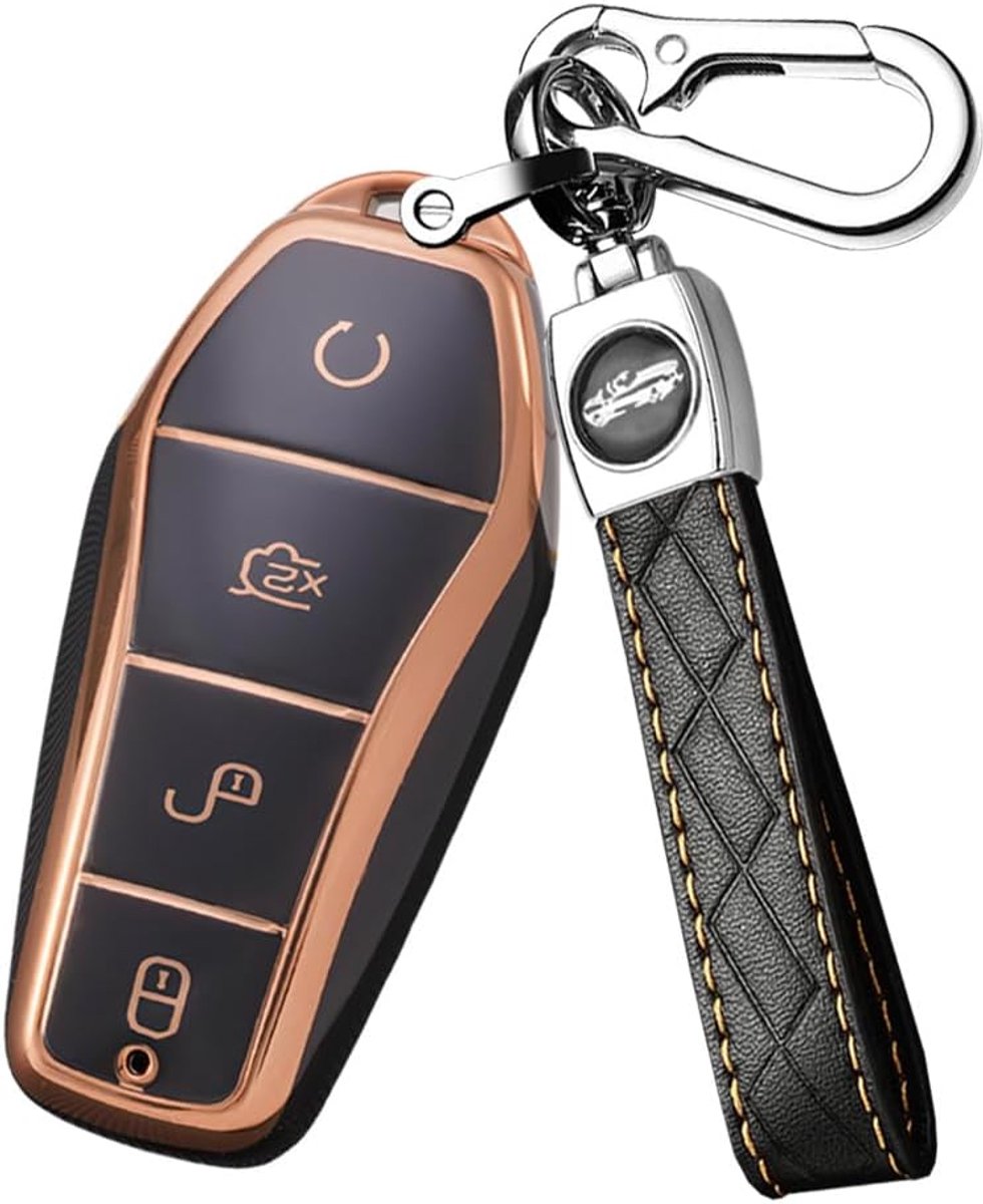 Ontto Smart autosleutelhoes compatibel met BYD beschermhoes, sleutelhoes voor BYD Seal U Sealion 7 Song Plus EV Atto 2/3 Dolphin Han Denza D9, afstandsbediening, cover, TPU sleutelbox 4 toetsen