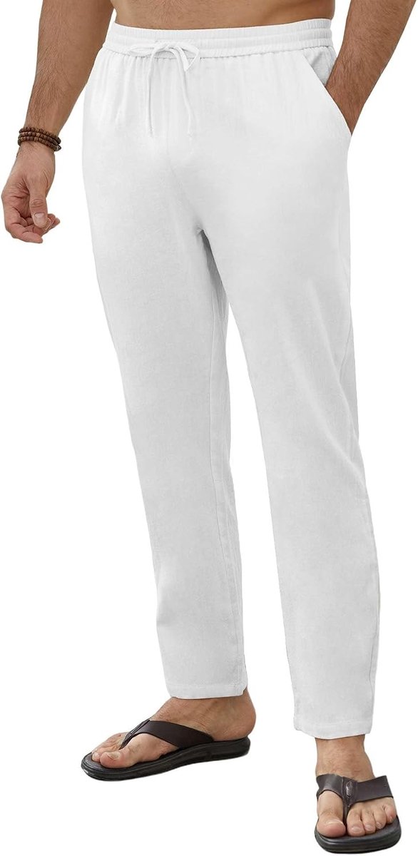 Linnen broek voor heren, zomer, casual, lang, licht, rechte pijpen, katoen en linnen, sportbroek, elastische tailleband, comfortabel, strandbroek, joggen, yoga, met zakken