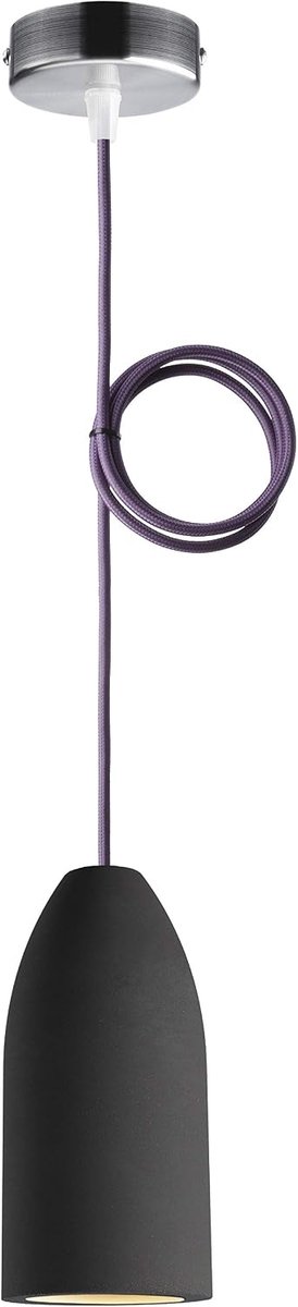 Plafondlamp "dark edition" (beton), Textiele Kabel "Violet Light" (19 Kleuren selecteerbaar), 7,5 x 16 cm, incl. LED (dimbaar), eettafelverlichting Buchenbusch urban design