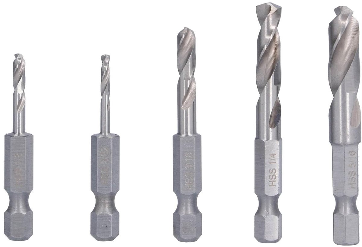 Boormachine accessoires set van 5 - hoekboor bevestigingen - hex shank - voor boren van verschillende maten