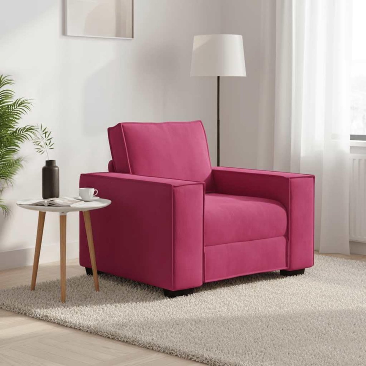 Wijnrood, 60 cm, fluwelen sofa met brede armleuningen en dik gevoerde zitting voor woonkamer en kantoor, comfortabele gestoffeerde meubels van robuust houten metalen frame