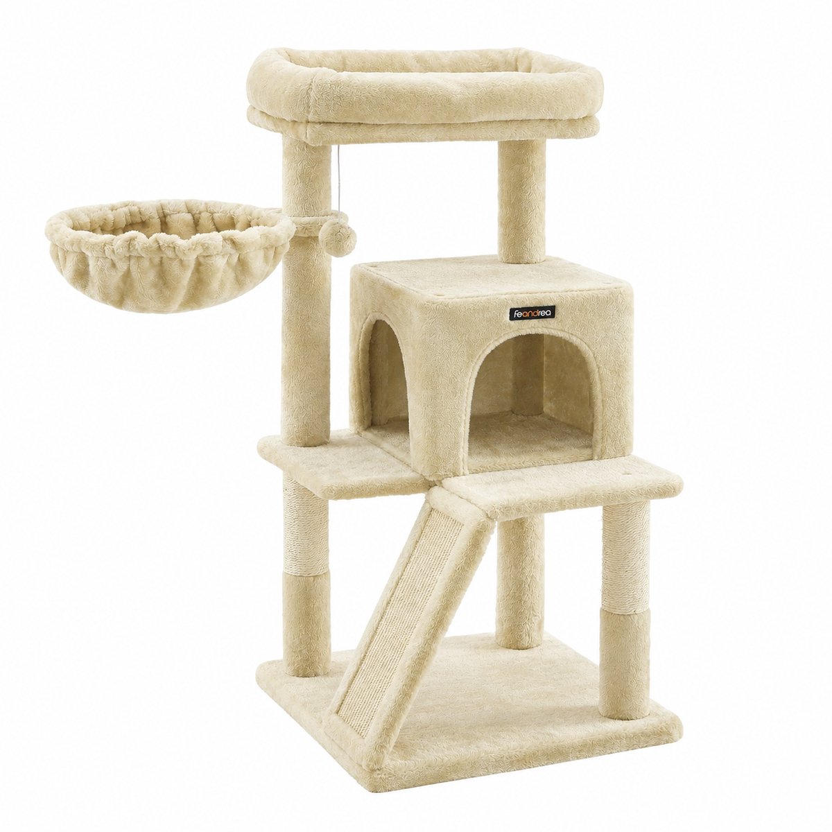 MokoHub Krabpaal met Groot Uitkijkplatform - Kattenmeubel - Inclusief Krabbord - 48x48x96 cm - Beige
