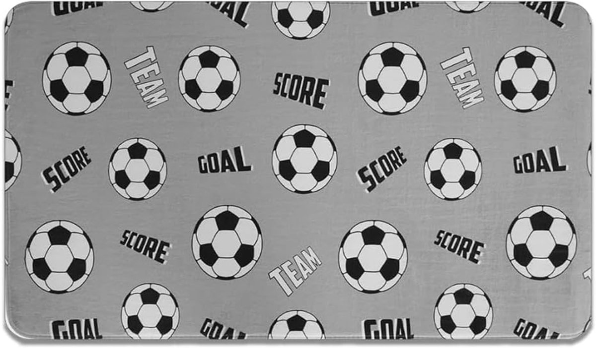 voetbal, grijs, voetbaltapijt, kinderkamer, kindertapijt, antislip, wasbaar, voor meisjes en jongens, 60 x 90 cm