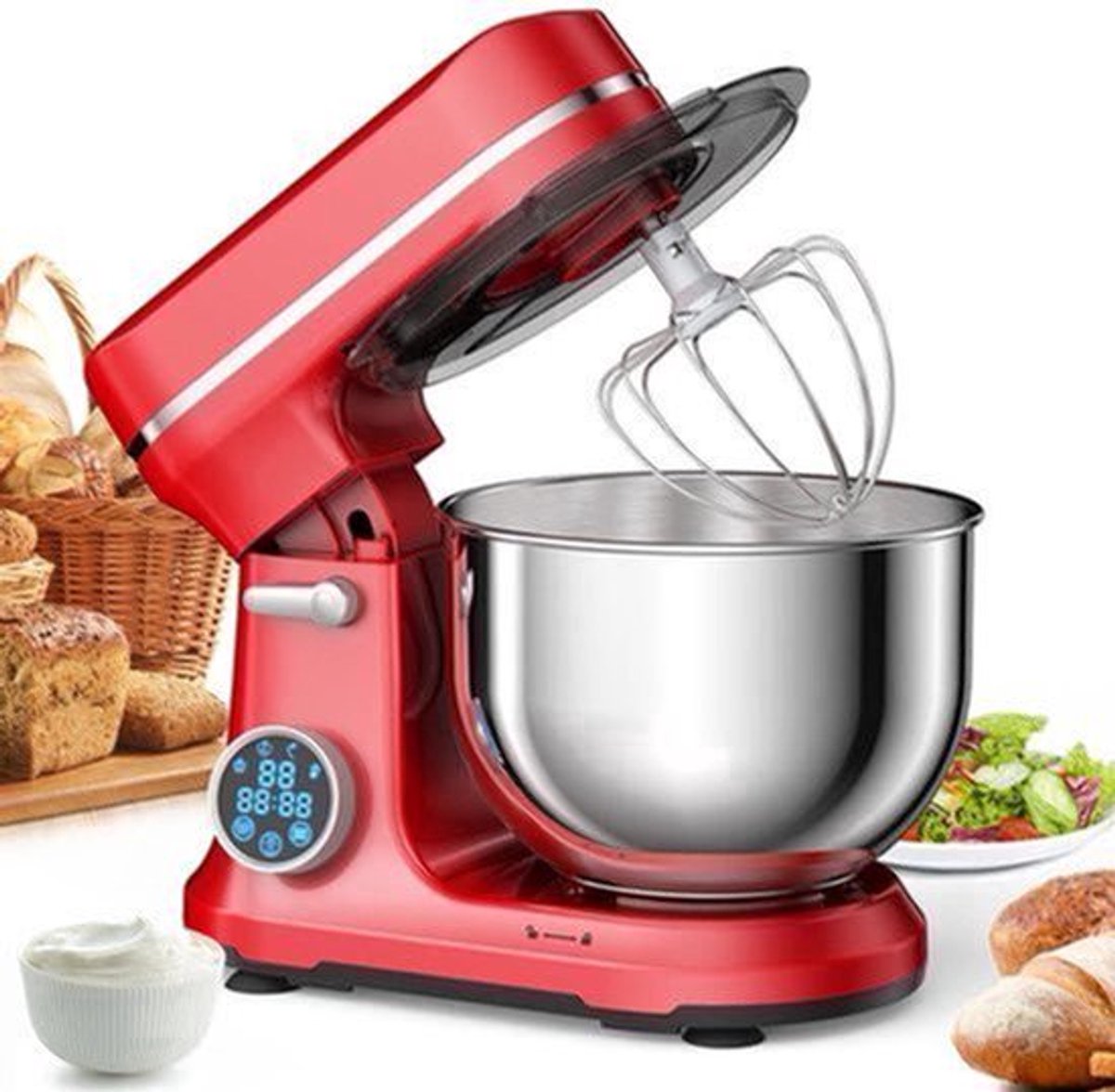 Keukenmixer - Keukenmachine - Foodprocessor - Keukenrobot - 1200W - OLED Touchscreen – 11 Snelheden – 5L RVS Mengkom – Elektrische Foodmixer - Rood