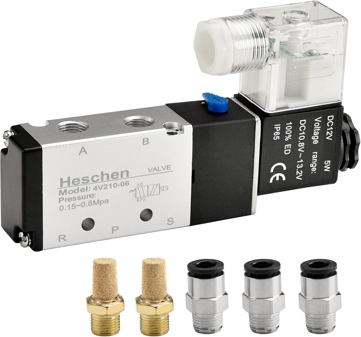 Pneumatische klep 5 weg 2 positie - PT1/8 - 4V210-06 - 12VDC - voor luchtbediening