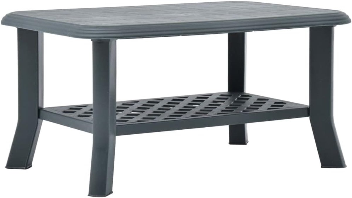 Tafel, salontafel, groen, 90 x 60 x 46 cm, kunststof met onderste plank voor buiten