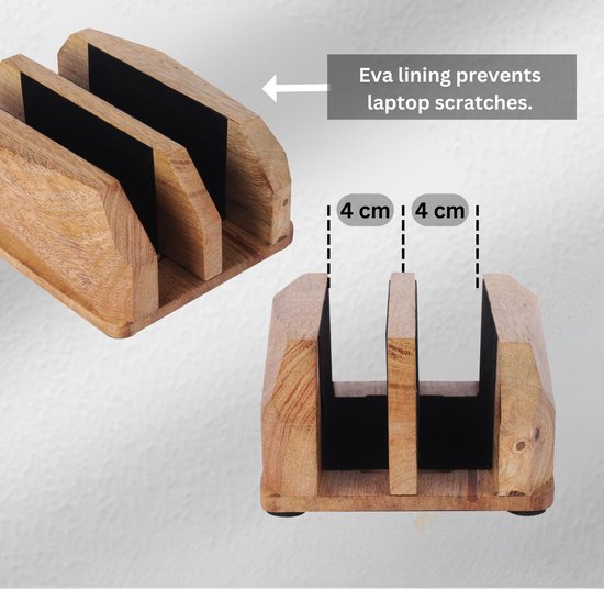 Verstelbare Ergonomische Houten Verticale Laptop Stand Houder voor Desktop Dubbele Laptop Houder-Slot Stand Past Alle Laptops Tot 17.3" Corporate Duurzame Geschenken - Mangohout — afbeelding 3