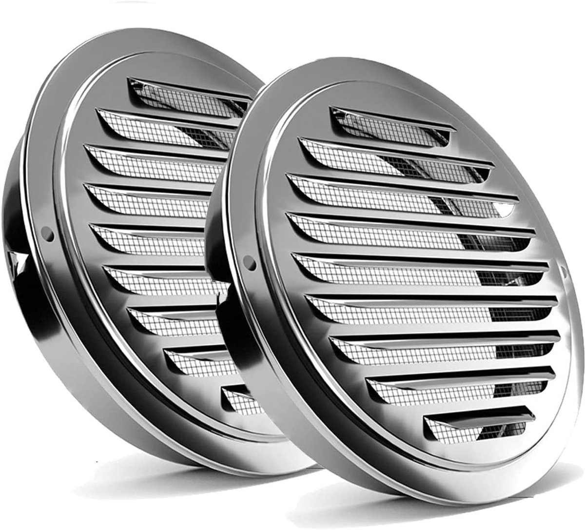 2 Stuks 150 mm Ronde RVS Ventilatieventielen voor Afvoer en Aanvoer van Lucht met Insectennet voor Garage, Keuken en Badkamer
