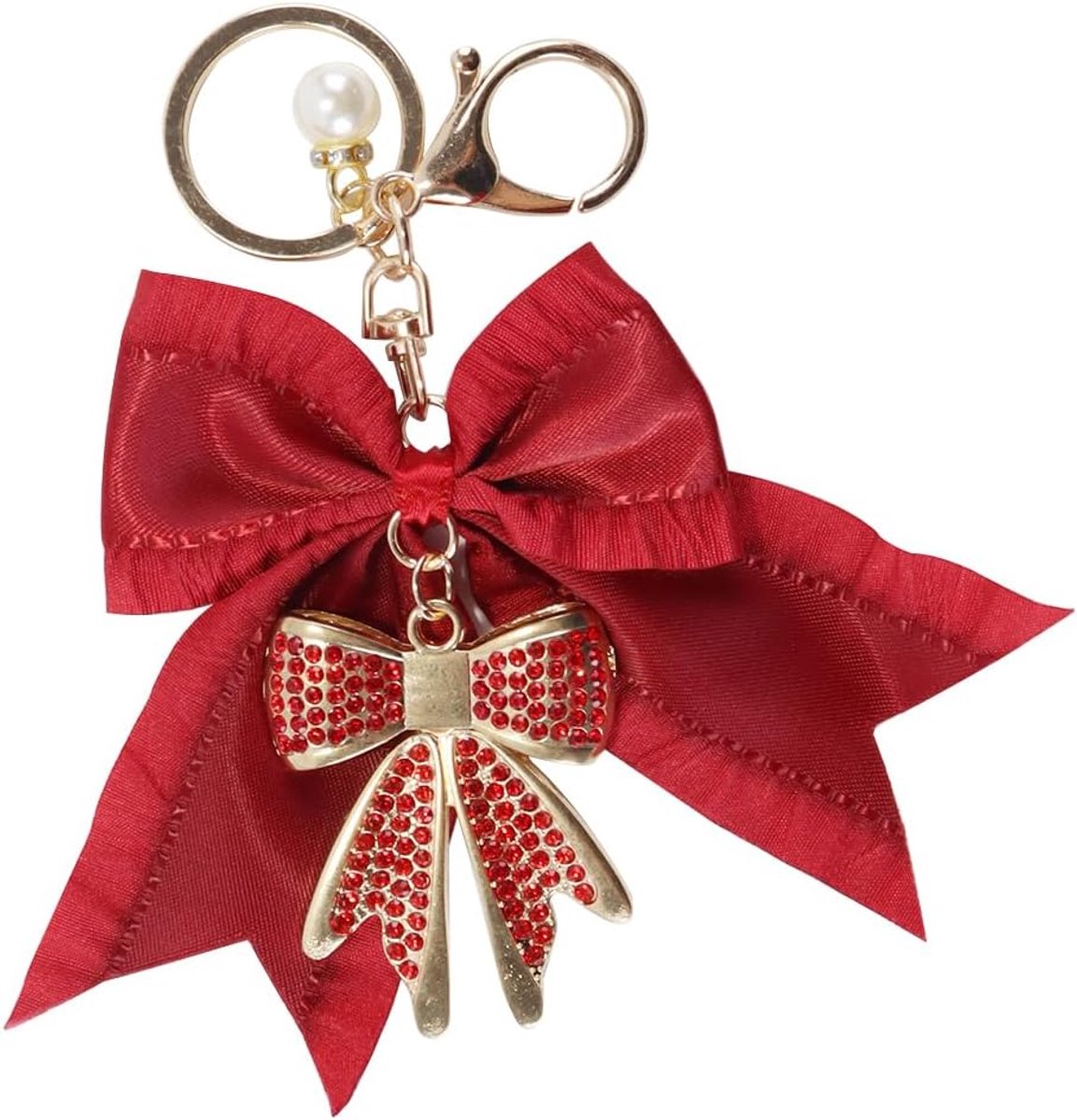 Dames, autosleutelhanger met strass-steentjes en parels, schattige kristallen tashangers voor rugzakken, handtassen en portemonnees (rood)