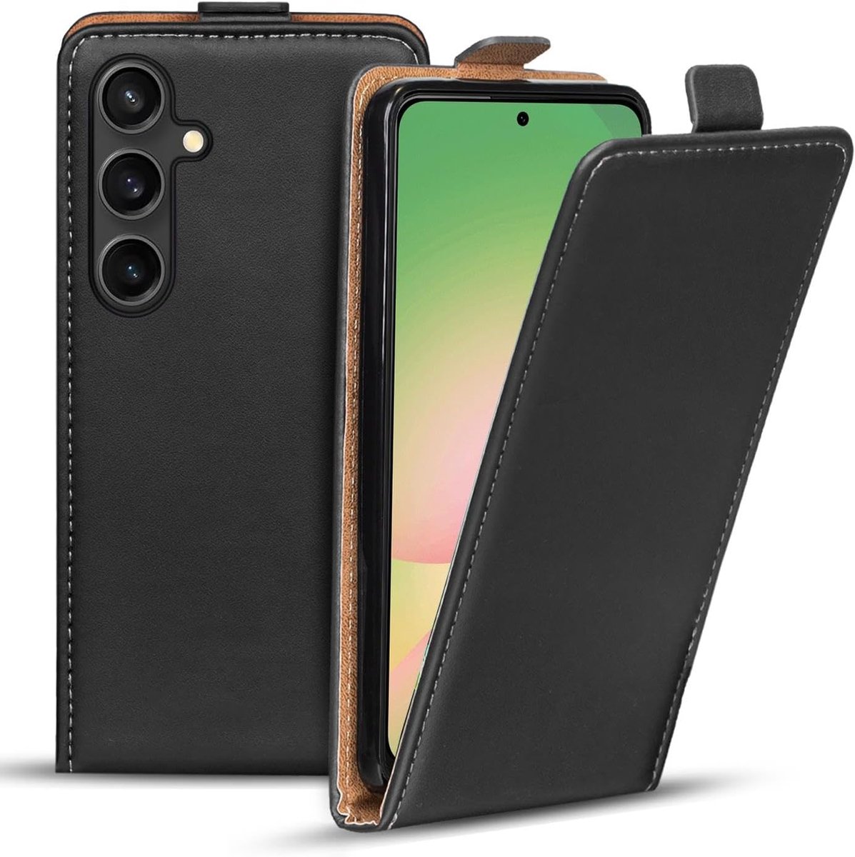 Flip Cover voor Samsung Galaxy A56 5G case, flip style beschermhoes voor Samsung A56 5G hoes tas verticaal inklapbaar telefoonhoes, zwart