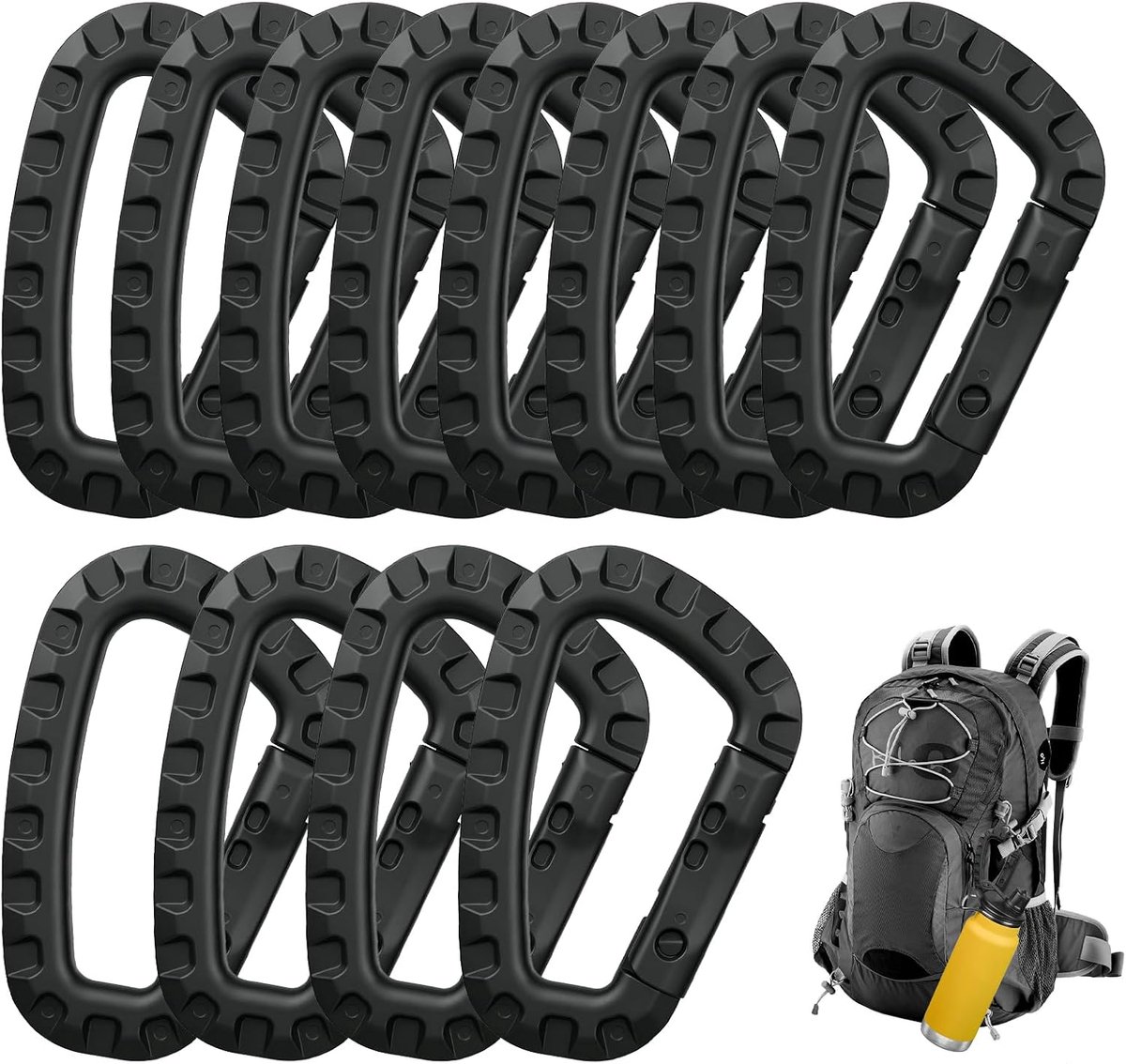 12 grote, tactische karabijnhaken in D-vorm, robuust, van kunststof, 8,3 x 5,5 cm, belastbaar tot 10 kg, voor kamperen, wandelen, reizen, vissen en outdooractiviteiten