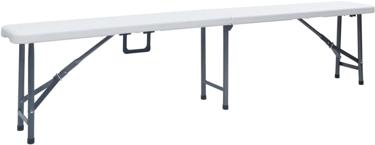 tuinbanken, 2 stuks, 180 cm, HDPE, wit, stabiel stalen frame, weerbestendig, inklapbaar tot koffer met draaggreep, ideaal voor picknick en camping
